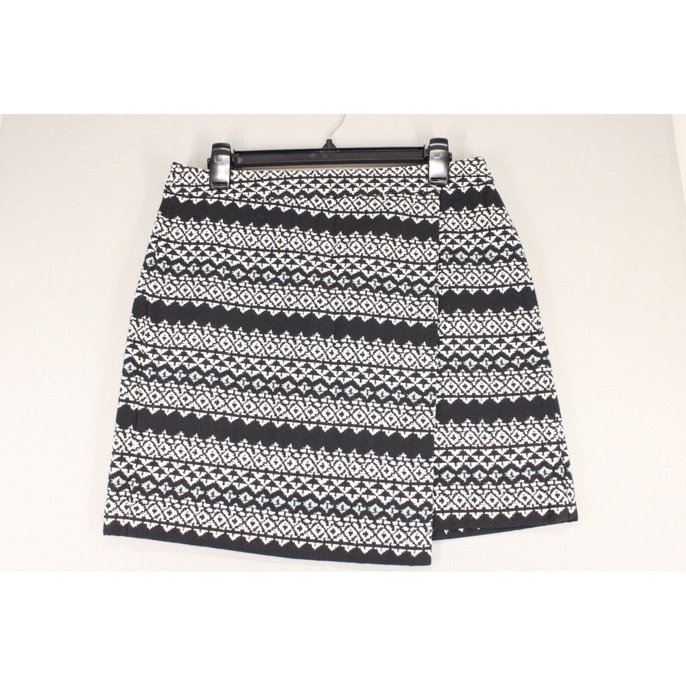 Loft Outlet Skirt Petite 10P Black White Cotton Blend Geometric Wrap Preppy Boho